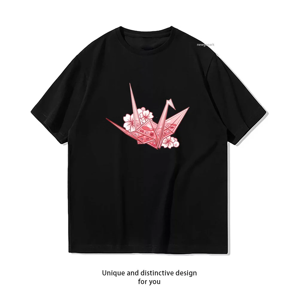 Glass Sakura Origami Crane t-shirt woman man Summer fashion Casual cotton printed t shirts O-neck Short-sleev