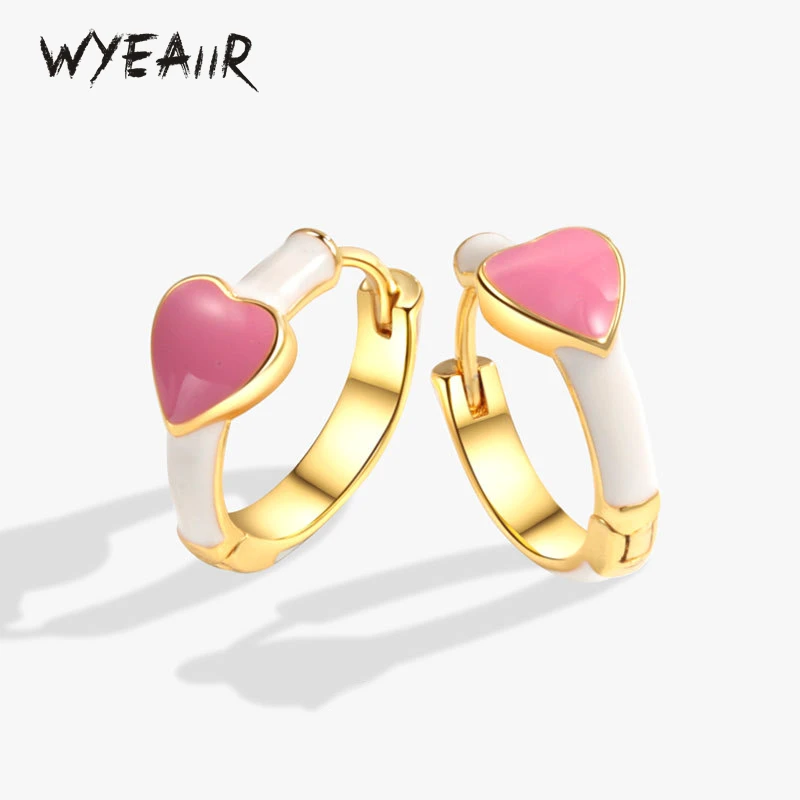 

WYEAIIR Sweet Cute Romantic Pink Drop Glaze Heart 925 Sterling Silver Earrings For Women Luxury Jewelry Party Gift