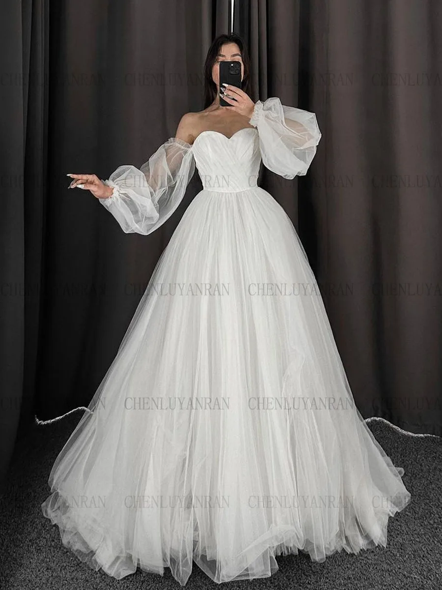 High Quality Cheap Wedding Dresses Puffy Sleeves Simple Bride Dresses Tulle A-Line Long Dresses For Women 2025 Robe De Mariée