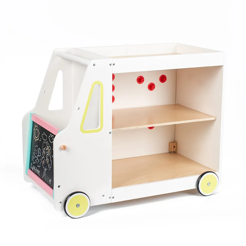 Montessori Wooden Kids Toys Multi Functional Learning Storage Cart Magnetic Blocks Drawing Blackboard Board Games Accessories