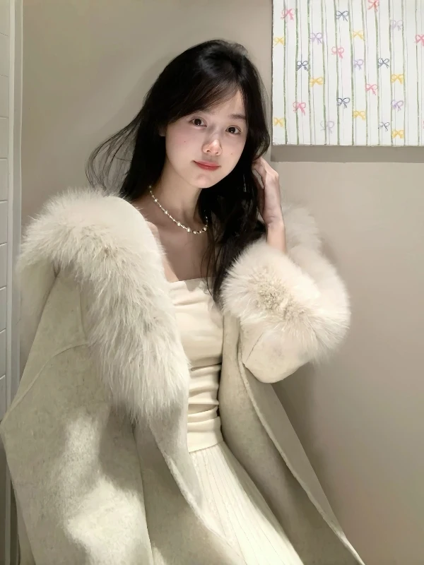 

Rich Girl Sle Super Beautiful Fur Collar Woolen Coat Women's Autumn Gentle Wind eat Looking Woolen Coat Korean Sle Loos...