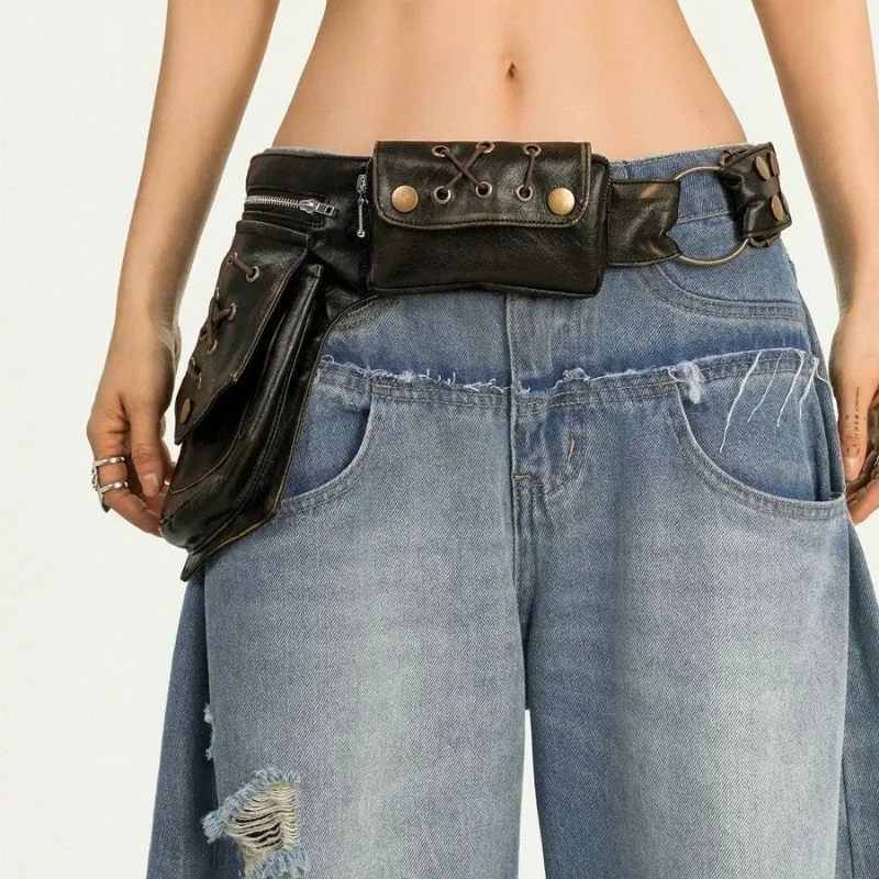 Punk Biker Style Faux Leather Waist Bag, New Unique Design Waist Cincher, Stacked Wear Personalized Outfit Accessory for Women
