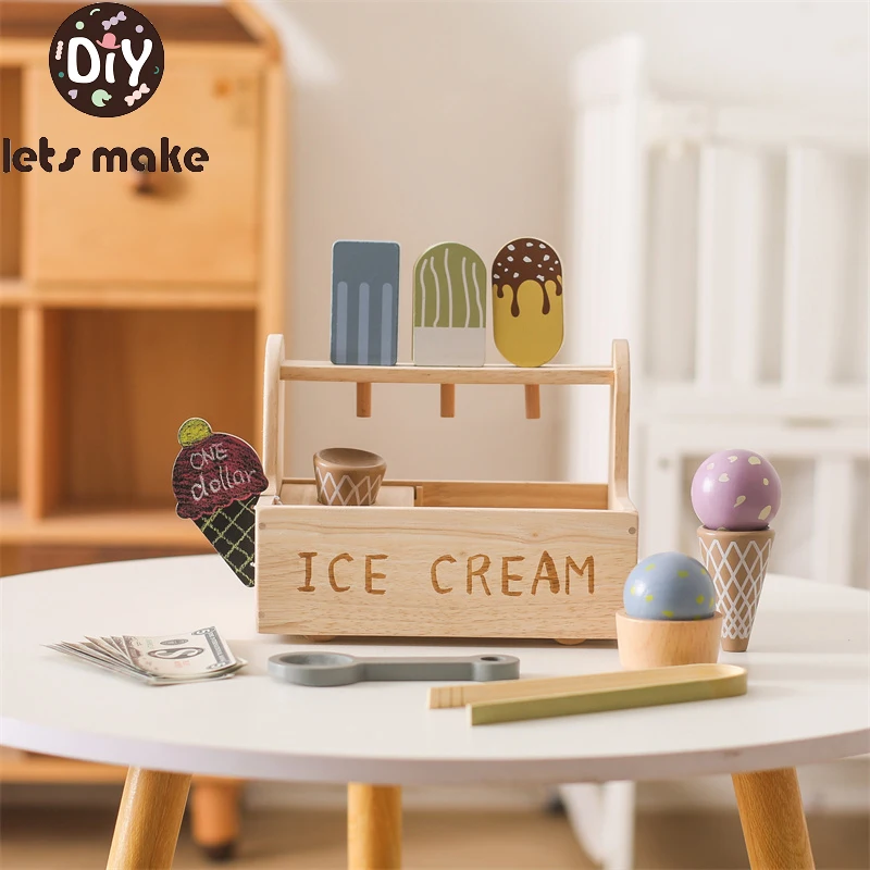 Wooden Montessori Toy Ice Cream Shop Pretend Play Set Educational Toy  Children Simulation Sales Ice Cream Toy Kid Birthday Gift