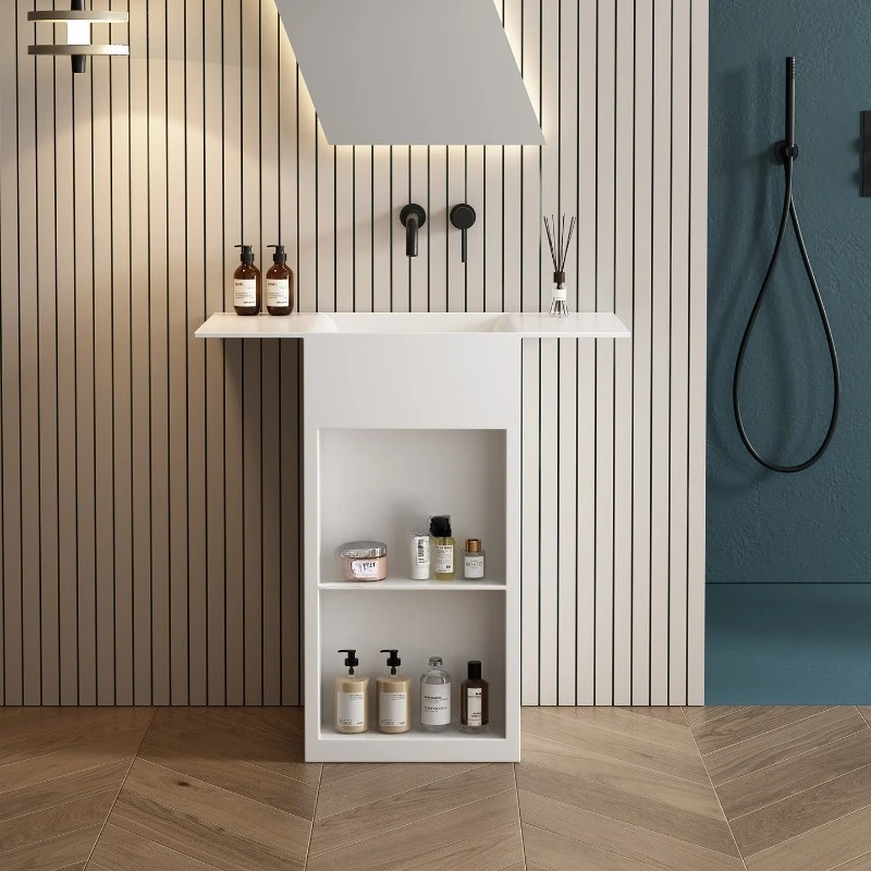 Hotel B & B Stainless Steel Column Wash Basin Household Bathroom Moisture-proof Storage Floor Integrated