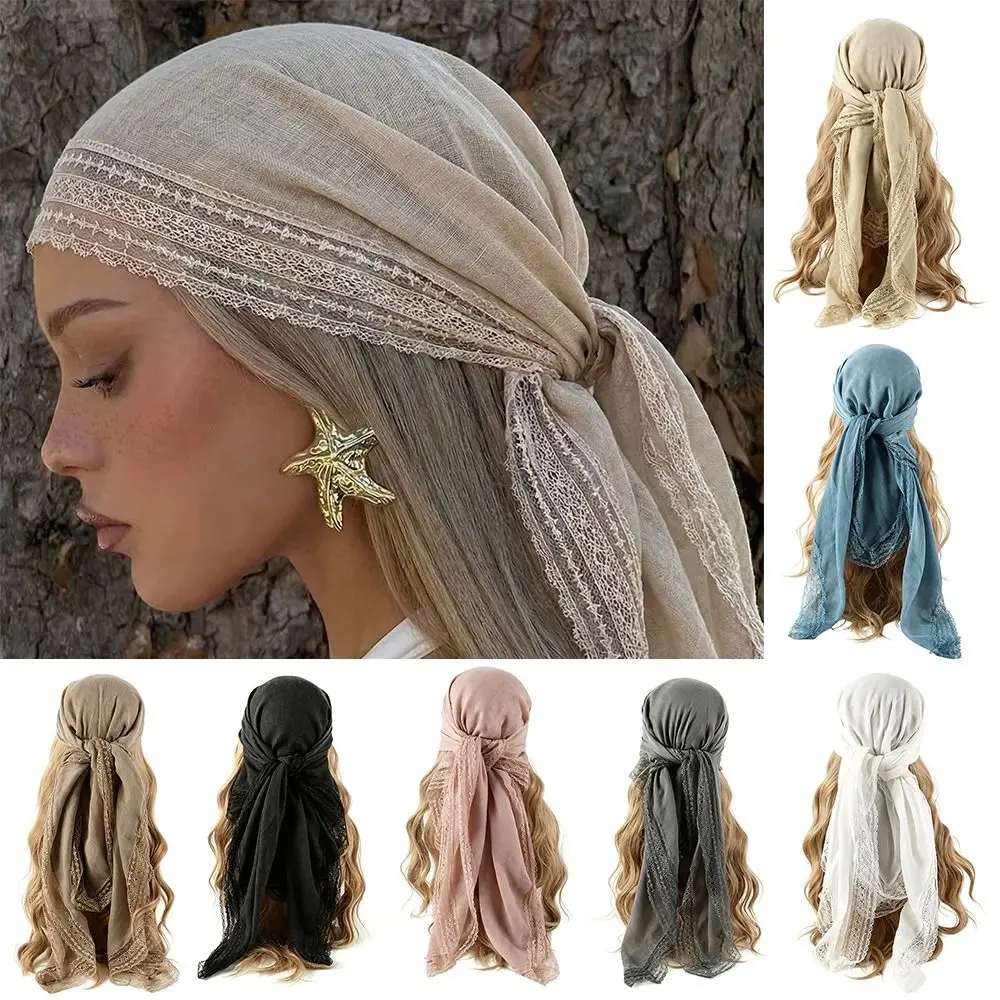 

New Solid Color Bohemian Scarf Square Shape Breathable Cotton Silk Hijabs Headband
