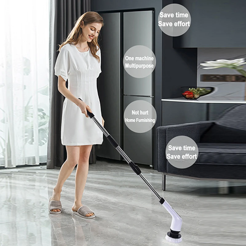 Electric Spin Scrubber Cordless Cleaning Brush Shower Scrubber With 9 Brush Heads 2H Power Dual Speed Adjustable Extension Handl