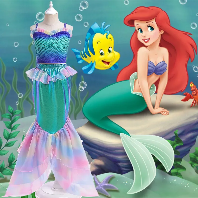 

Little Mermaid Ariel Princess Costume Kids Long Tail Dress For Girls Cosplay Children Carnival Birthday Party Mermaid Dress