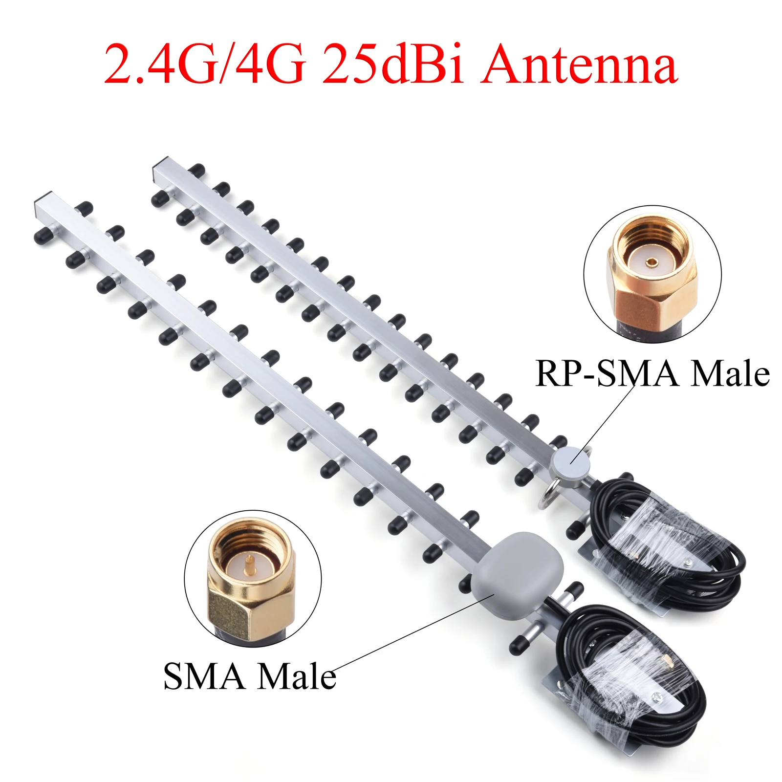 4G/2.4G WiFi Antenna 25dBi RP-SMA/SMA Male Outdoor Wireless Yagi Antenna For Booster Amplifier With Cable