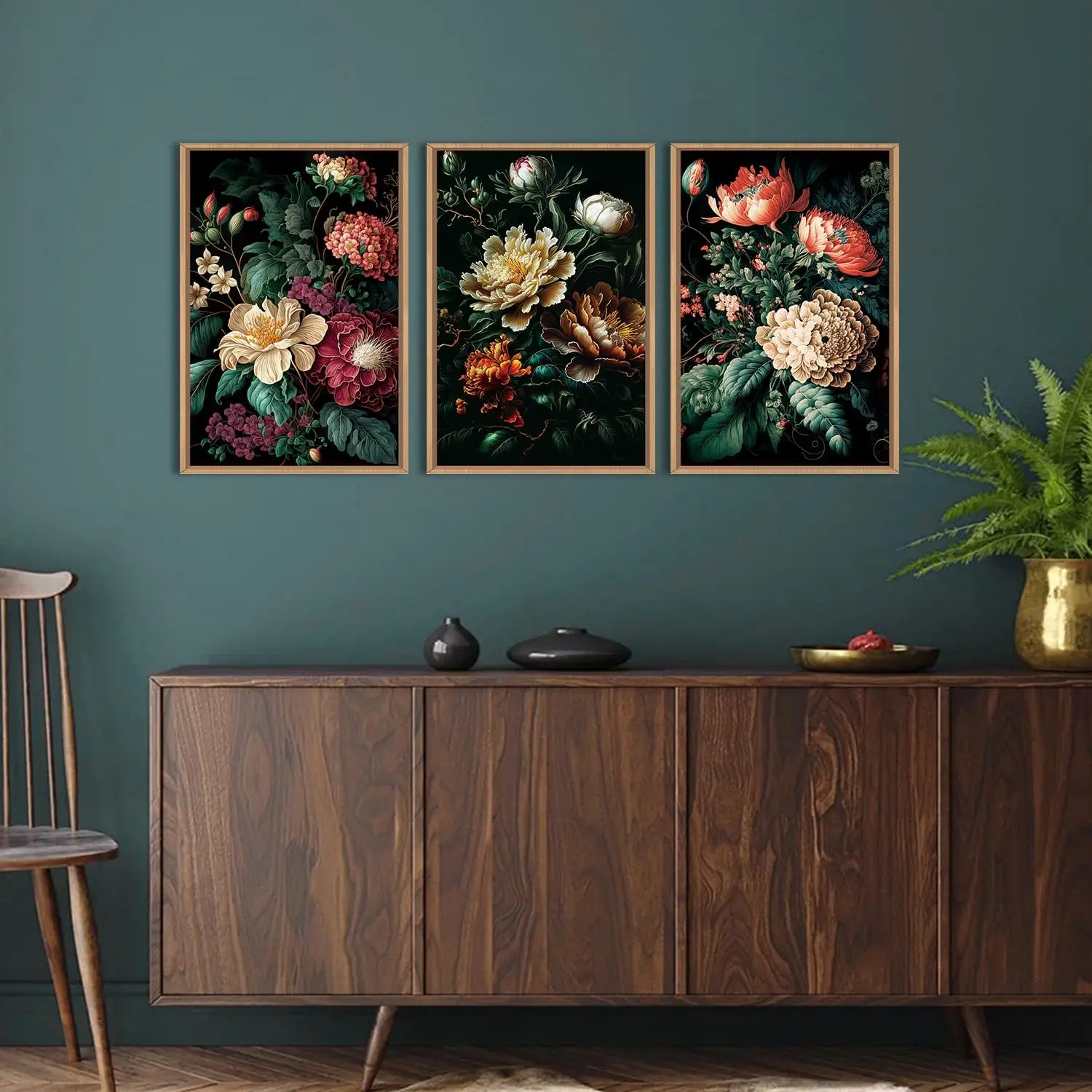 

Canvas Poster Wall Art Set of 3 Abstract Vintage Plant Floral Living Room and Bedroom Wall Decor Unframed Home Art
