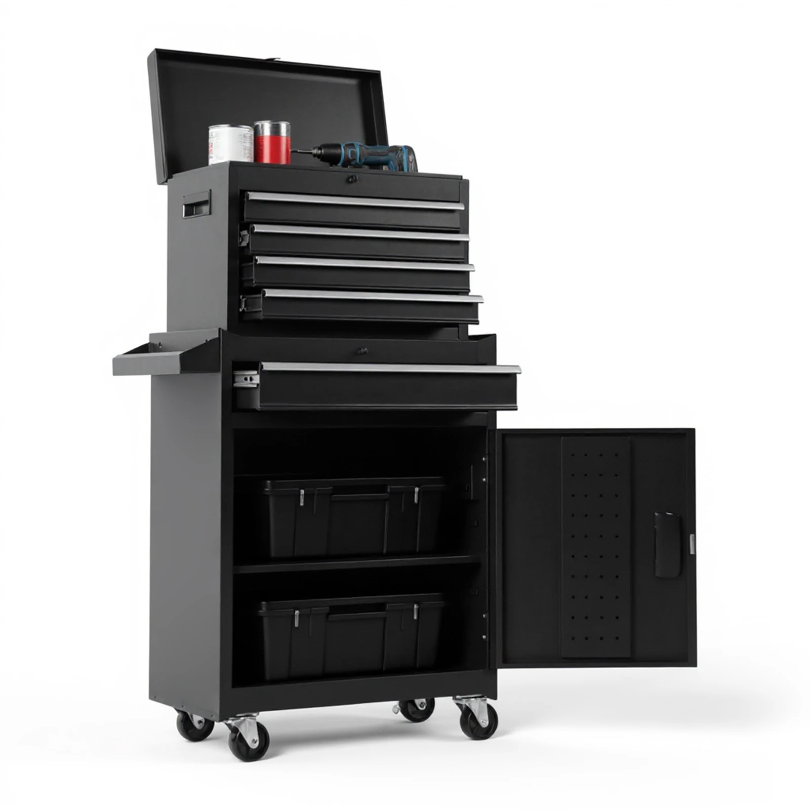 

Professional Storage Cabinet with Double Door & Wheels Multi-Purpose Storage Organizer Large Capacity for Garage Tool Room