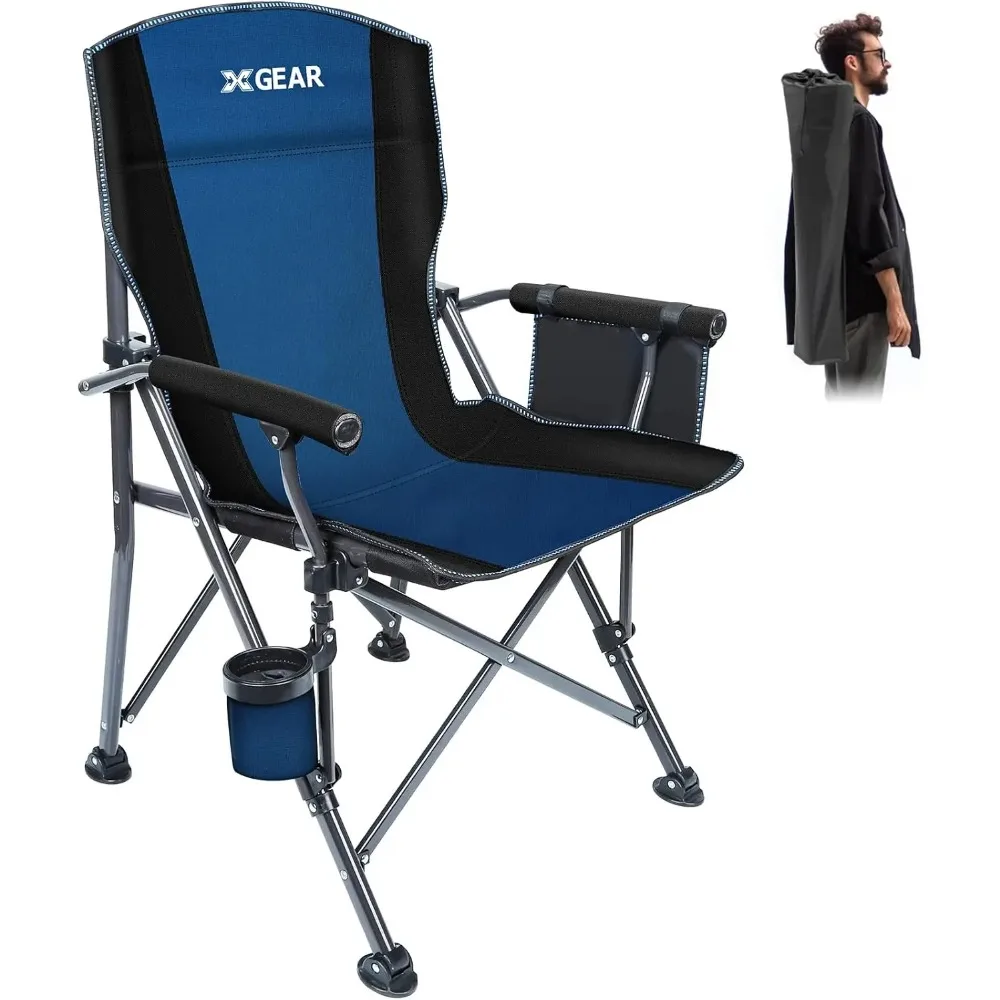 

Удобное походное кресло с мягкими подлокотниками, складным дизайном, подстаканником и карманами для хранения, поддерживает до 400 фунтов.