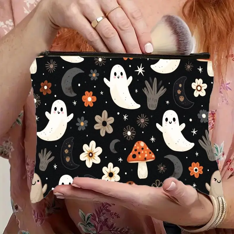 Cute Spooky Mushroom & Print Makeup Bag with Celestial Moon & stars - Zipper Closure Toiletry Pouch Suitable for Women & Men
