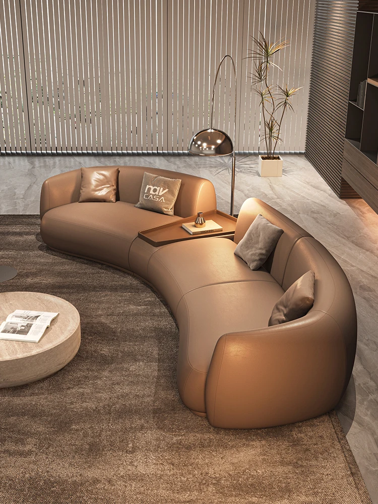 BAIYI Moon Curved Sofa, Italian Minimalist Genuine Leather Couch, Luxury Custom Furniture for Small Apartments