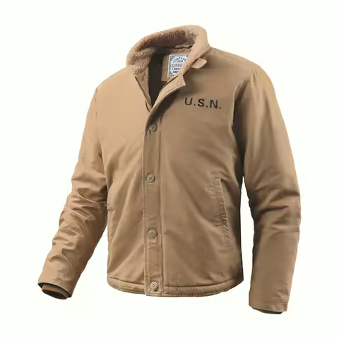 1940s N1 USN Thick Winter Mens Sherpa Fleece Deck Jacket Khaki Jungle Cloth Warm Heavyweight Vintage Parka Cotton Coat For Men