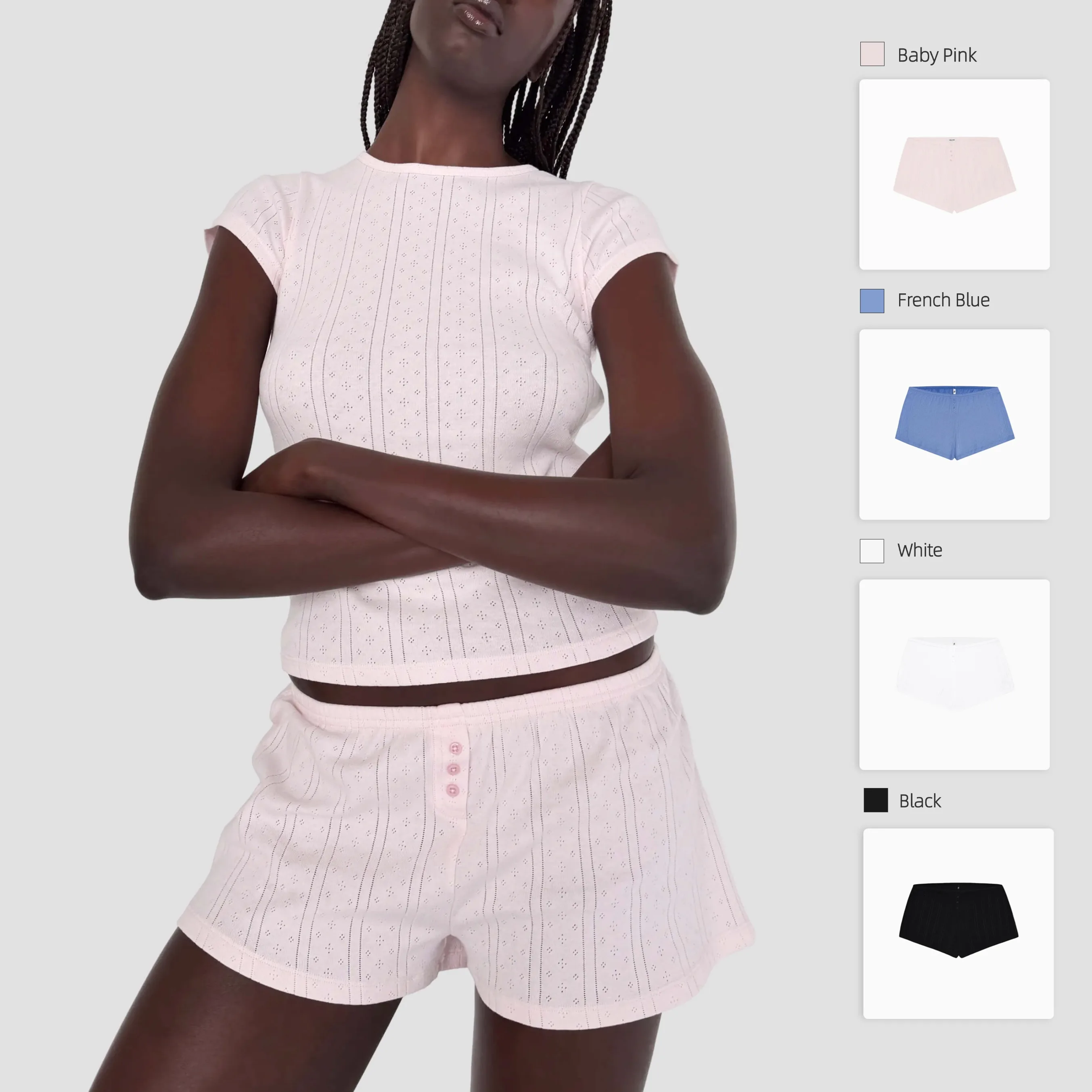 COU Baby Pink Lace Bow Hollowed-out Shorts - Versatile Pants for Home, Casual, and Commuter Use