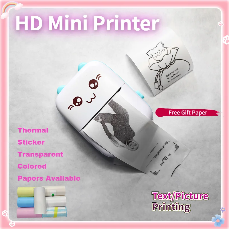 Mini Foto Pocket Printer Draagbare Inkt-Gratis Thermische 57Mm Sticker Trans Papier Wireless Bt 200Dpi Android Ios drukmachine