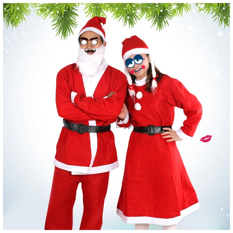 Golden Velvet Santa Outfit Non Woven Suit Matching Hat For Adult Male Female Christmas Stage Display Pieces
