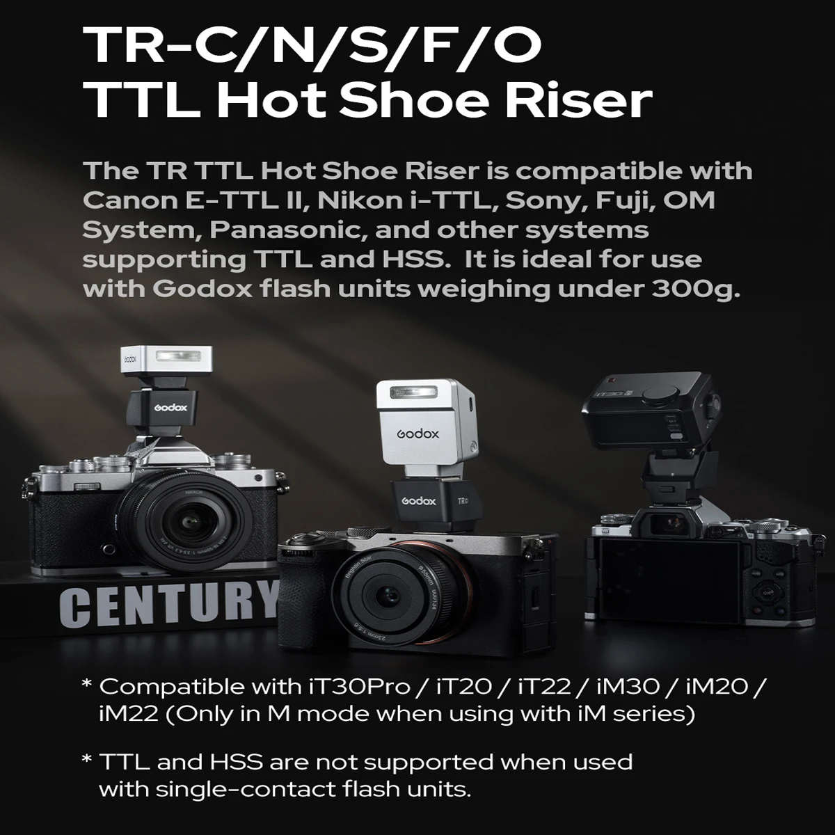 Godox TR TTL Podwyższenie Hot Shoe C/S/N/F/O & Godox FS-R Składane Podwyższenie Hot Shoe z Pojedynczym Stykiem do Godox iT20 iT22 iM20 iM22 iM30 — zdjęcie 2