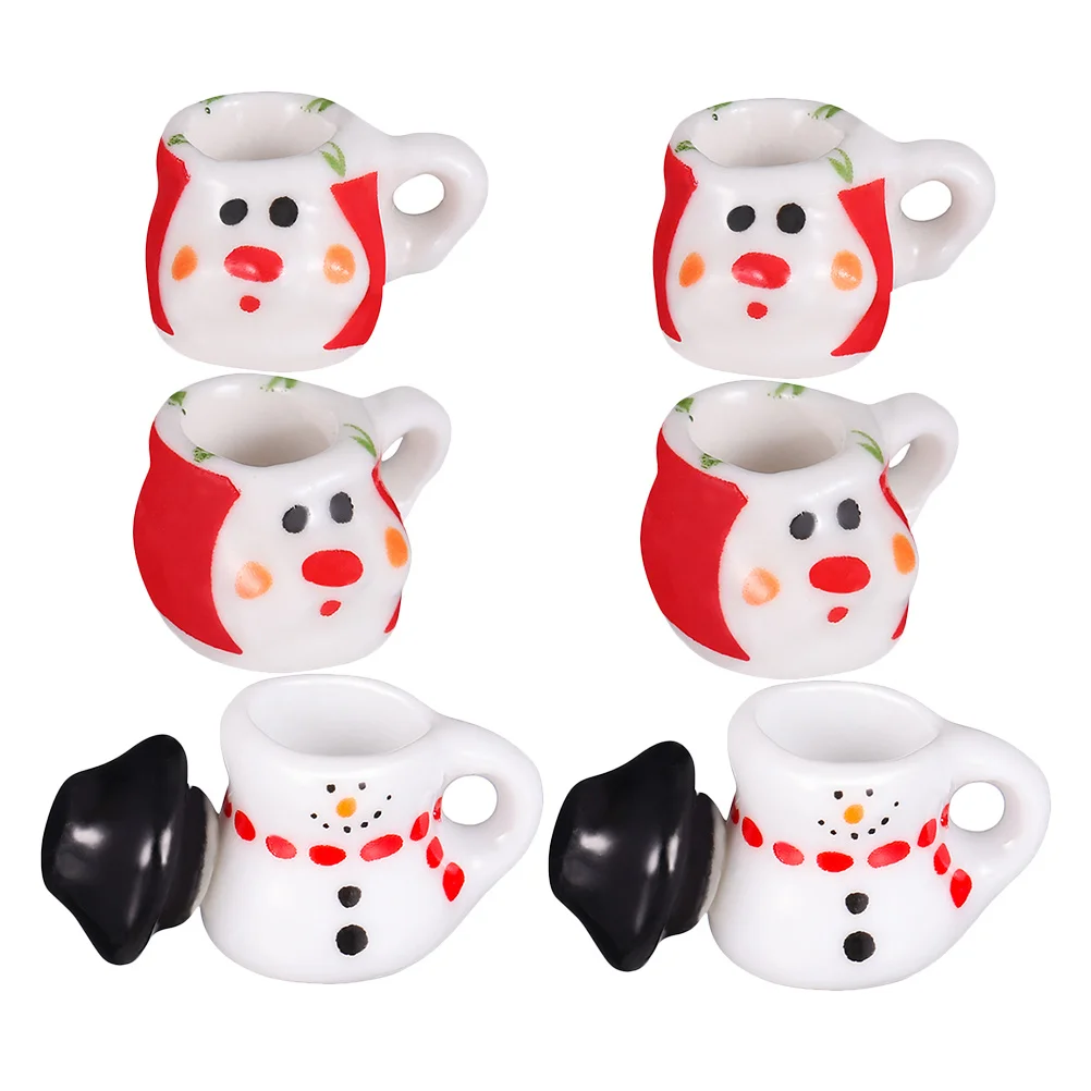 

2Sets Mini Snowman Porcelain Tea Set Dollhouse Kitchen Pretend Play Tiny Ceramic Cups Teapots Miniature Festive Decor