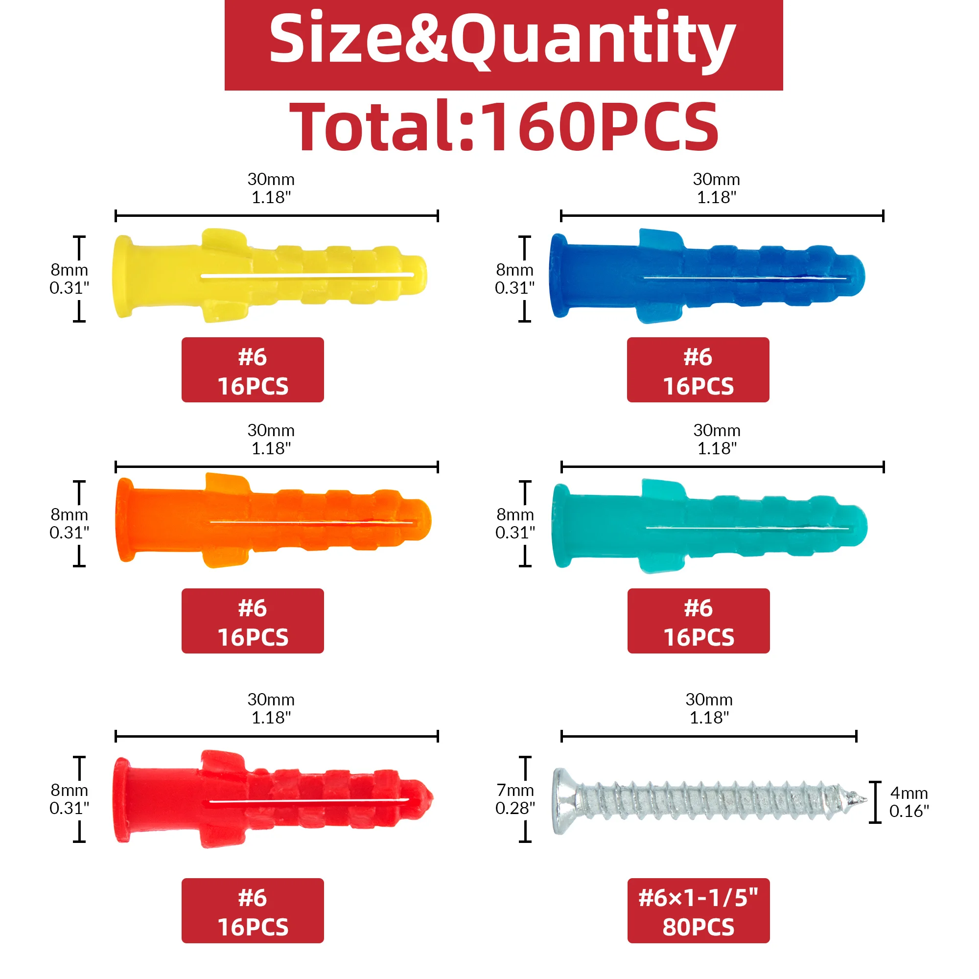 160pcs Drywall Anchors and Screws Assortment Kit with Organizer Cross Tips Wall Anchors And Screws For Drywall Accessories