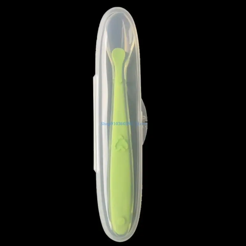 

K9FF Baby Soft Silicone Spoon with Storage Box Candy Color Spoon Children Feeding Learning Training Feeder Utensil