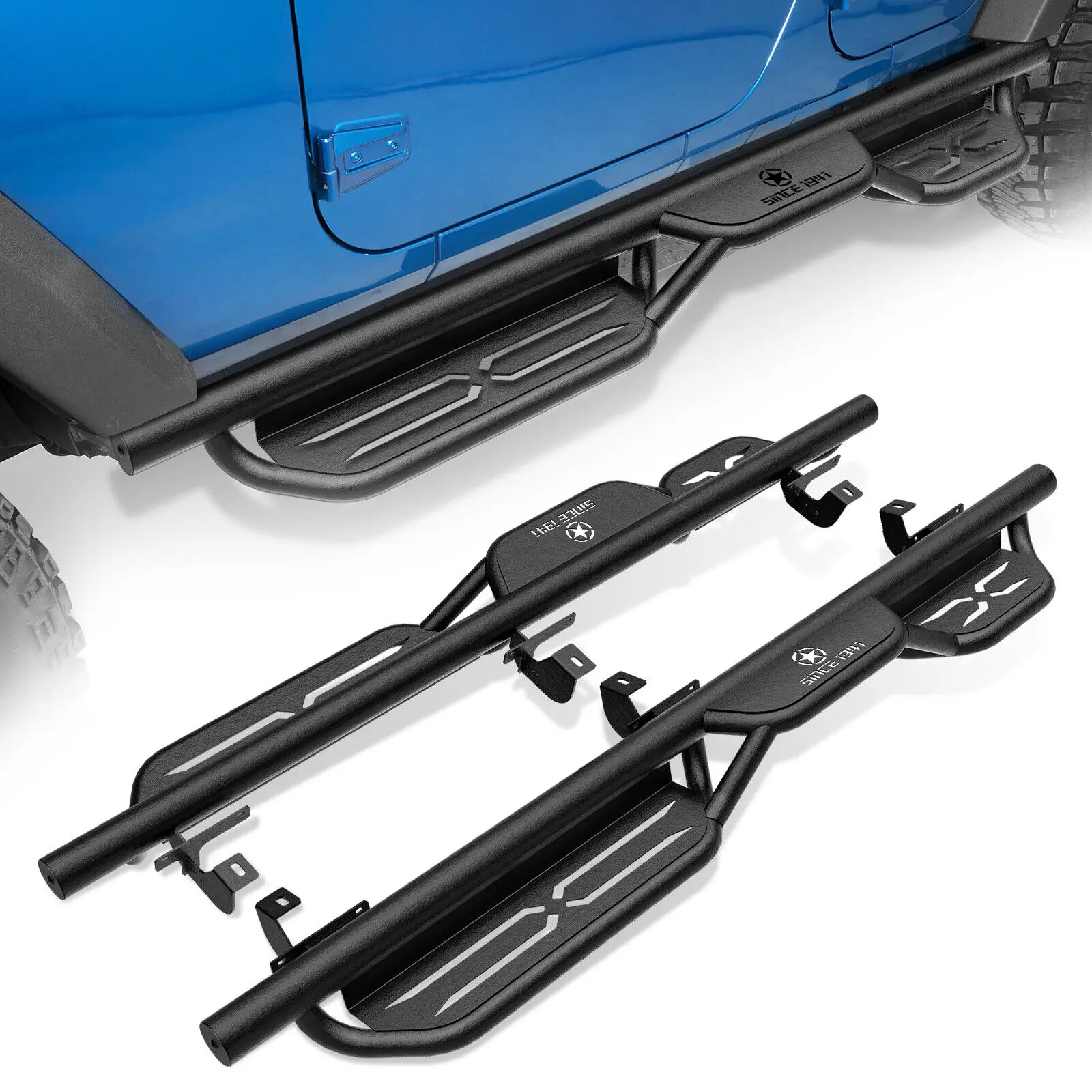 

Подножки Боковые ступени для Jeep Wrangler JK JKU Unlimited 2007-2018 гг., 4 двери, 2 лезвия, стальные полосы Nerf, ступенчатые пластины с болтами