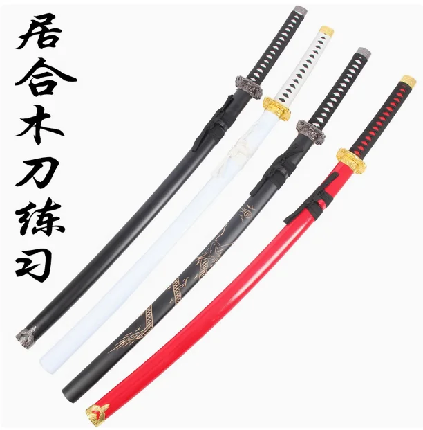 Espada japonesa Katana Iaido de 103cm, hoja de madera maciza/bambú, ajuste para ejercicio, entrenamiento, práctica, armas de Cosplay, accesorios afilados