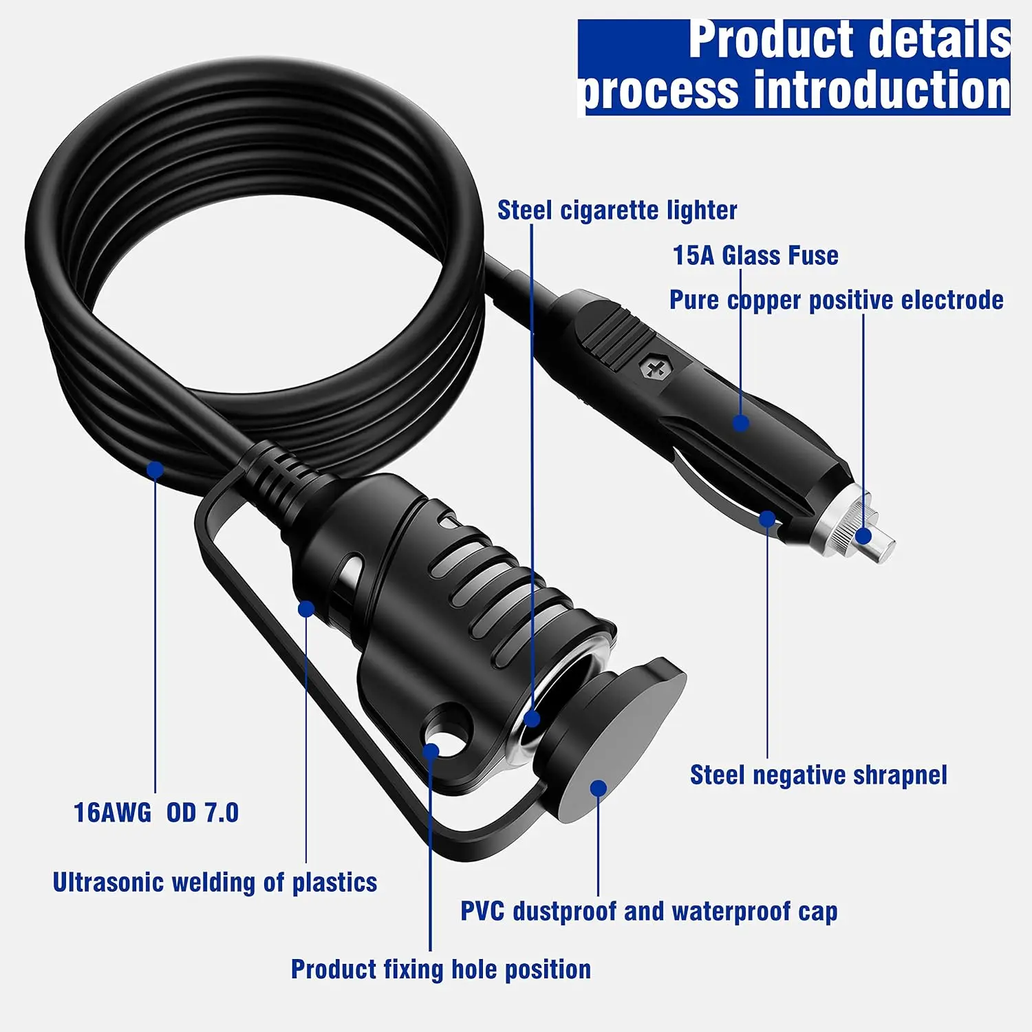 Car Cigarette Lighter Extension Cord Car Splitter Charger Cable Socket Plug 12V 24V Auto Accessories With 15A Fuse