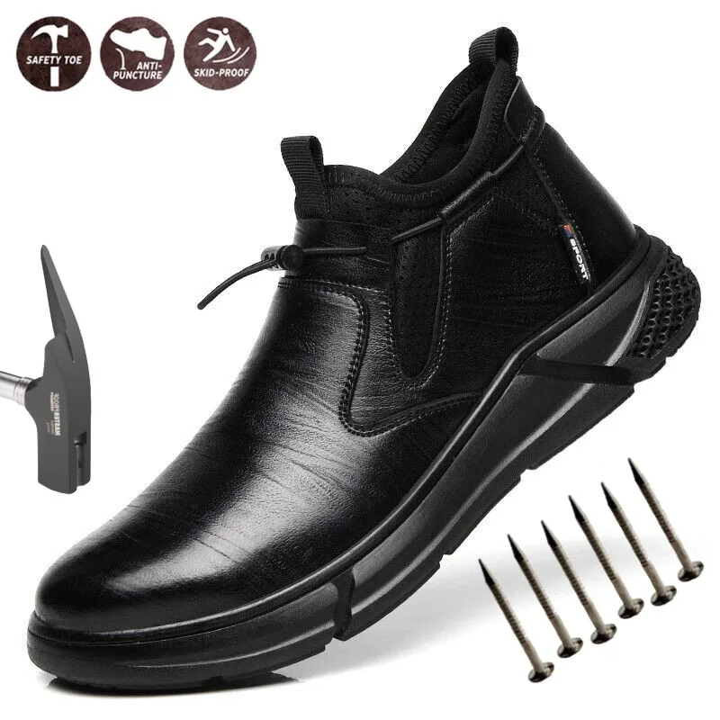 

Неразрушимая защитная обувь с защитой от проколов, водонепроницаемые кожаные рабочие ботинки со стальным носком, нескользящая защитная обувь для мужчин
