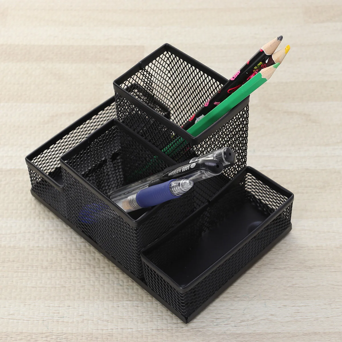 4 Compartment Iron Wire Mesh Pen Holder Metal Desk Organizer for Pens Cards Small Sundries Storage Stationery Container Home