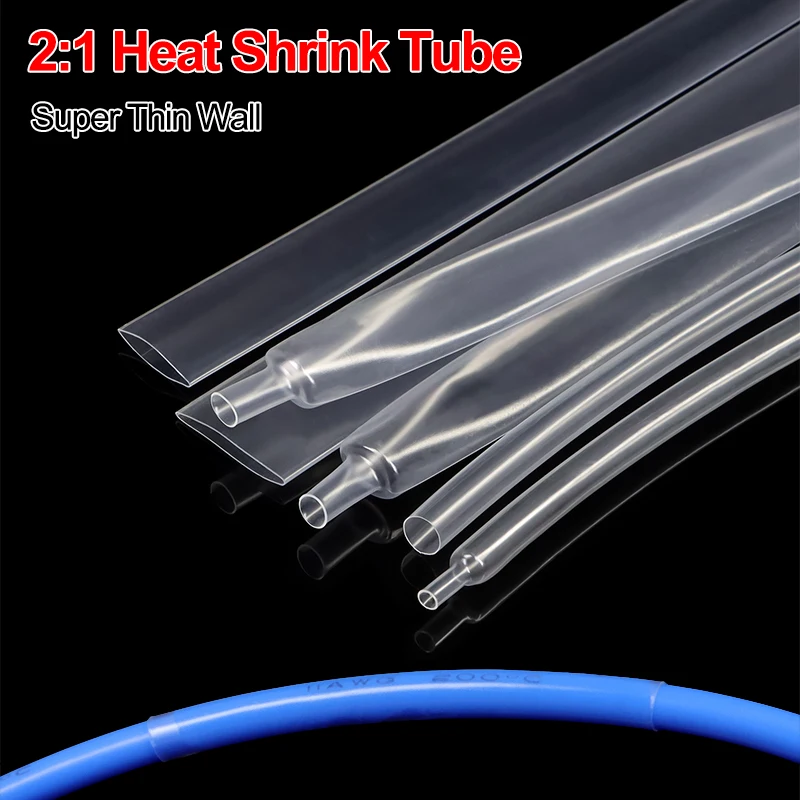 2-10m Super Thin 2:1 Heat Shrink Tube Clear 1mm~20mm Flexible Earphone Line Heat Shrinkable Tube Audio Cable Sleeve Wrap Sheath