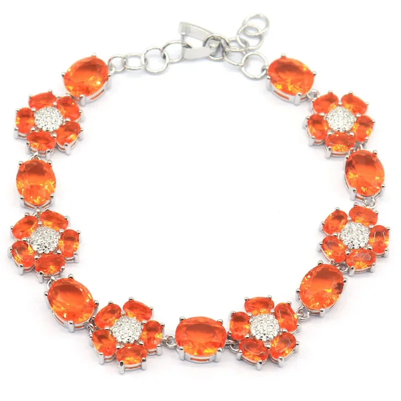 

20g 925 Solid Sterling Silver Bracelet Customized Pink Morganite Swiss Blue Topaz Orange Spessartine Garnet Length 8-9inch