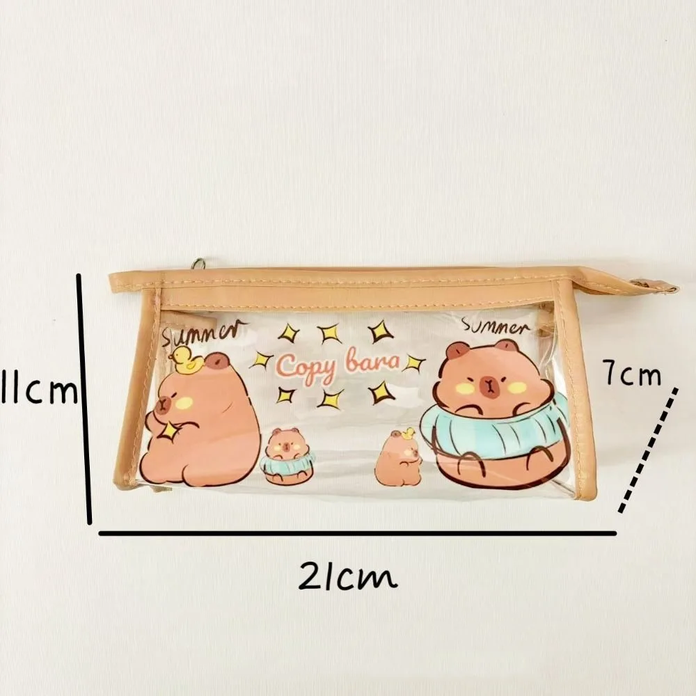 Desktop Organizer Kawaii Capybara Pencil Bag Aesthetic Cute Cartoon Pen Bag PVC Creative Stationery Bag School #6