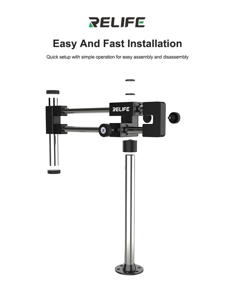 

RELIFE MS2 Pro Dual-Bearing Dual-Rod Microscope Stand 360° Rotation Compatible with most Microscope Kits on the Market.