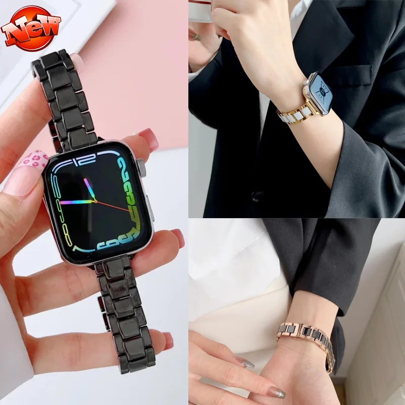 

Metal+Ceramic Strap For Apple Watch Ultra1/2 SE 10 9 8 7 6 5 4 Stainless Steel Bracelet Band iWatch 49mm 44/40mm 45/41mm 46/42mm