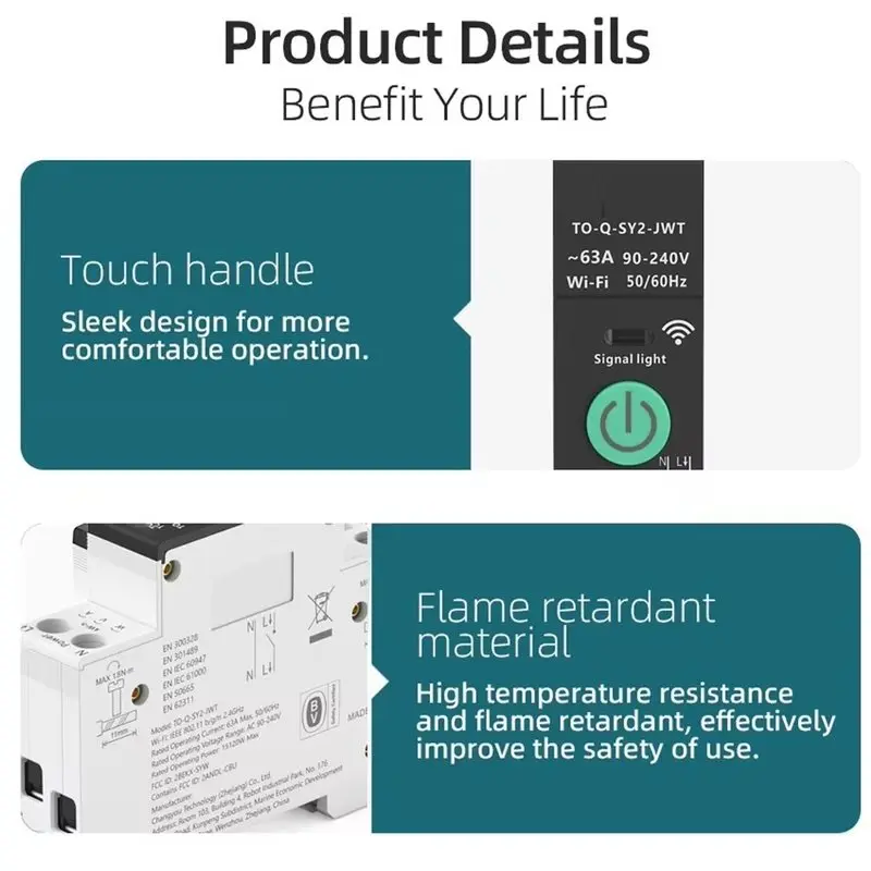 Y42A-Remote Control Switch Wifi/Zigbee MCB Smart Circuit Breaker Over Current Under Voltage Protection Power Metering 1-63A