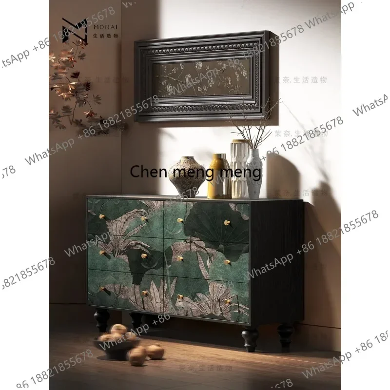 

P3 D Chinese feng shui hibiscus map storage compartment six chest cabinets porch decorative cabinets bedroom dresser
