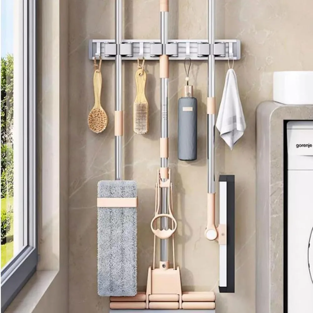 مكنسة وممسحة مثبتة على الحائط شديدة التحمل لتنظيم المرآب #6