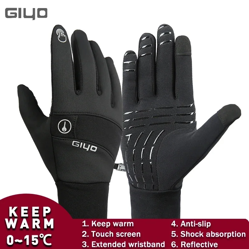 

GIYO Winter Cycling Gloves Men Women Touch Screen Anti-slip Windproof Thermal Gloves Bicycle Outdoor Sports Full Finger Mittens