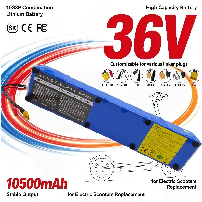10S3P Combination Lithium Battery 36V 10500mAh Stable Output High Capacity Battery for Electric Scooters Replacement
