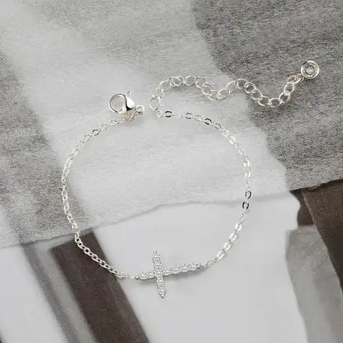 Elegant korsarmband - 925 sterlingsilver/18k guldpläterad CZ-kedjearmband för kvinnor Trendiga religiösa kristna smycken presenter 10 best sales fint guldarmband - №8