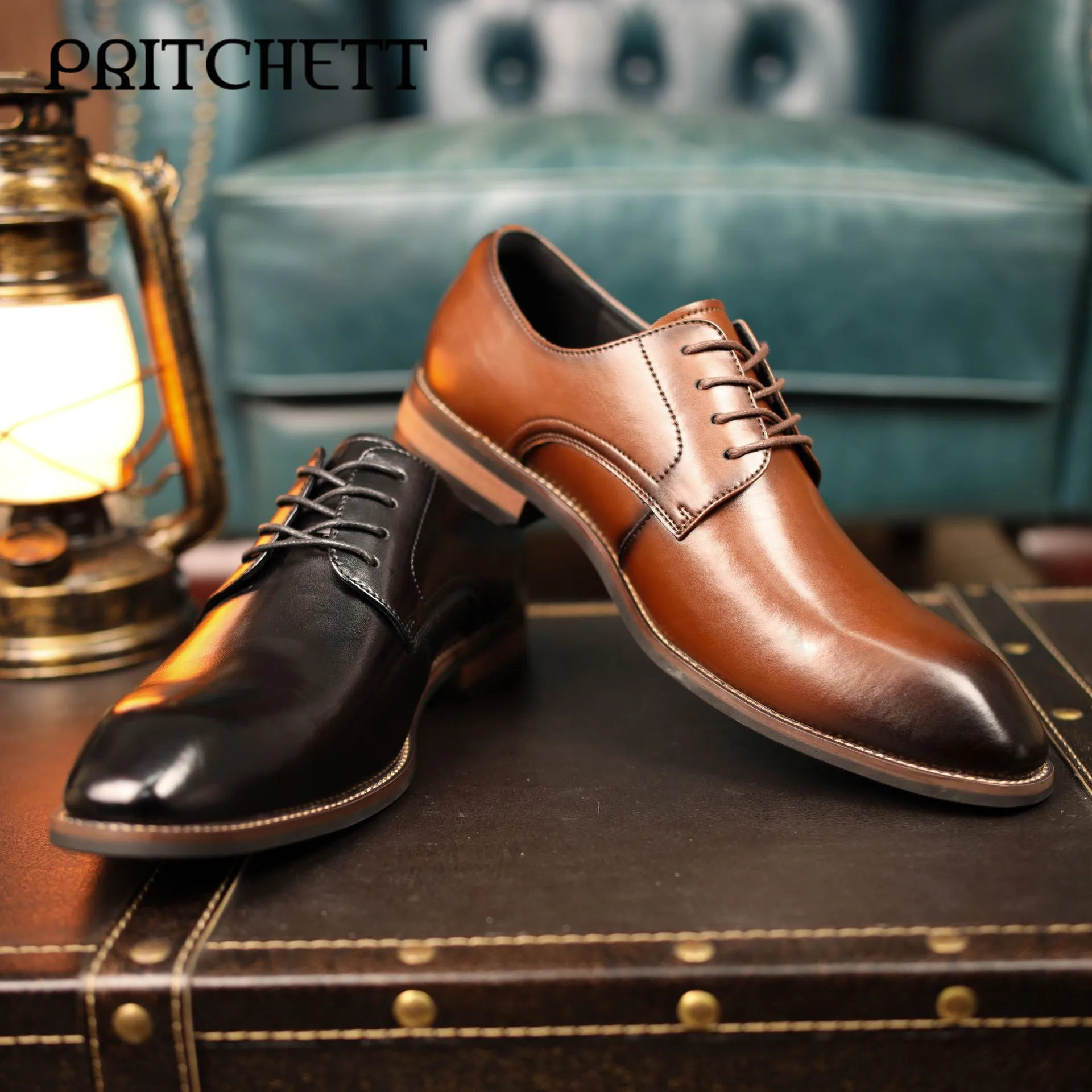 

Retro Casual Versatile Derby Shoes Genuine Leather Business Square Toe Men's Leather Shoes Commuting Formal Leather Shoes