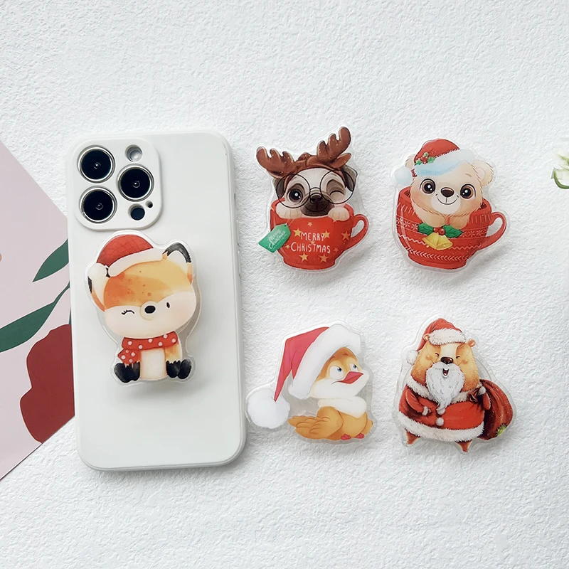 Christmas Gift Cartoon Iimage Socket Grip Cute Aanimals Tok Folding Phone Stand Cell Phone Holder 16 Pro Max Mobile Stand Tok