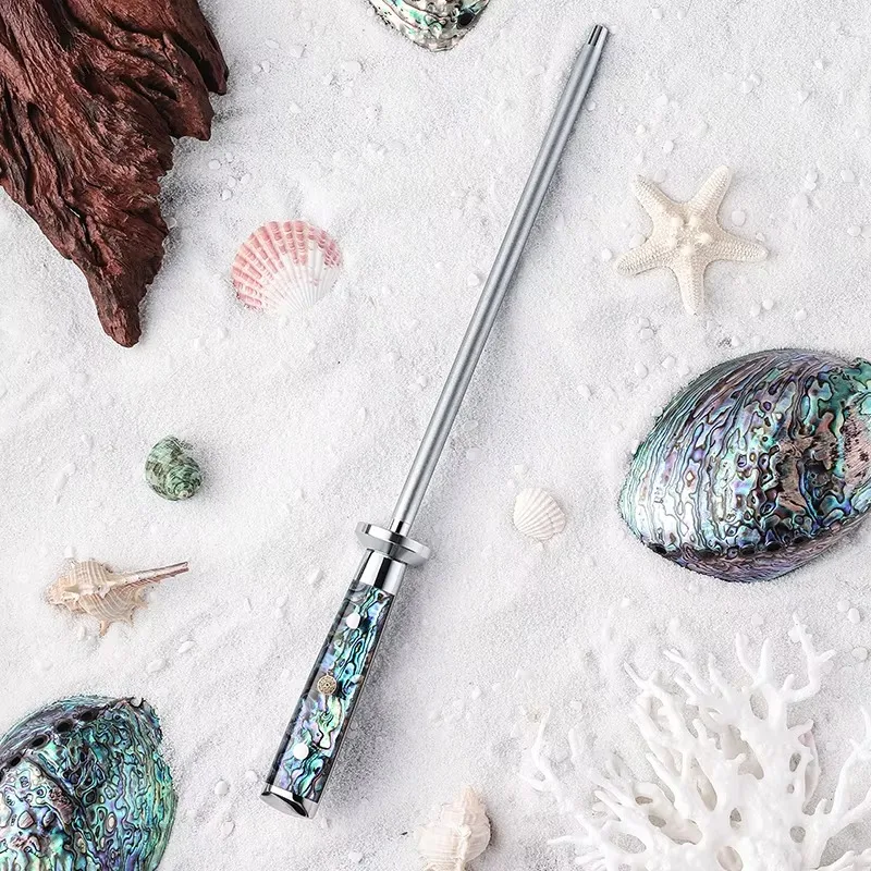 Professional High Carbon Steel Diamond Knife     ening Rod With Abalone Handle