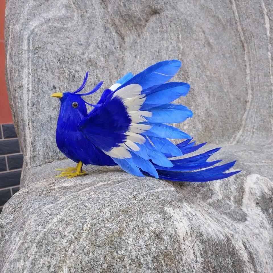 real life long tail bird model foam&feather blue wings bird doll gift Garden Decoration about 25cm p2934