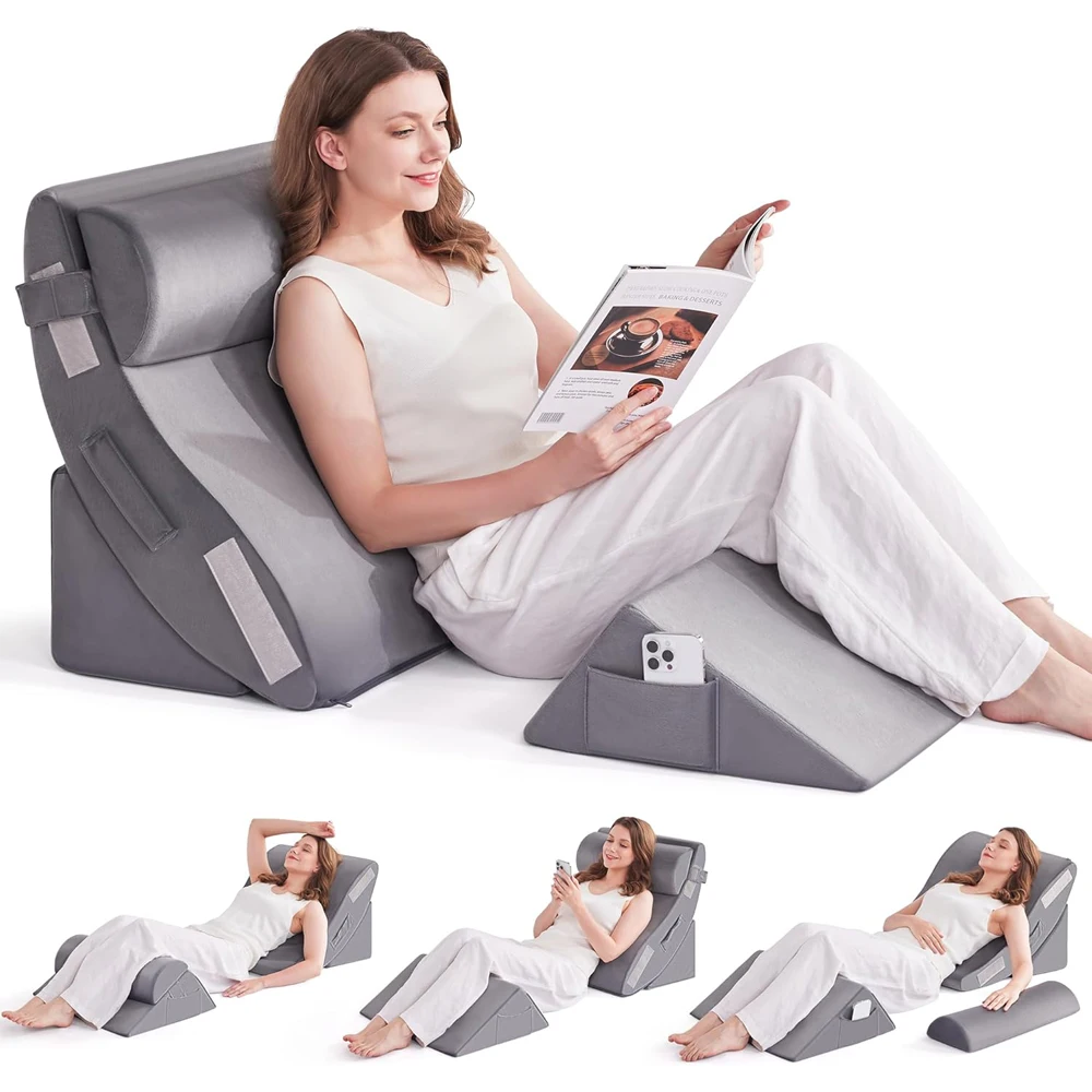  4pcs Orthopedic Wedge Pillow Set for Post-Surgery, Neck Back Leg Pain Relief, Anti-Snoring & Acid Reflux