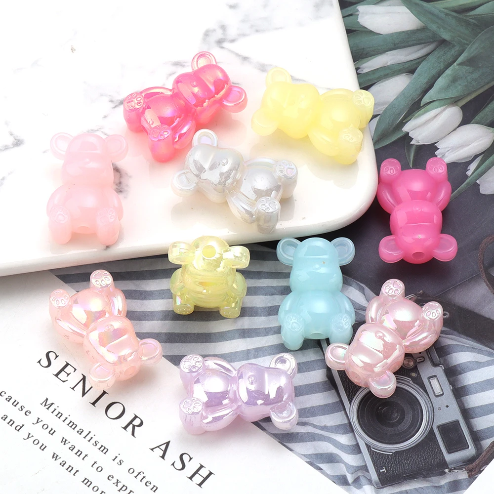 10pcs Acrylic Violent Bear Shape Bead 17x25mm Mixed Color Loose Beads for Bracelets Jewelry Making DIY Phone Chain Materials