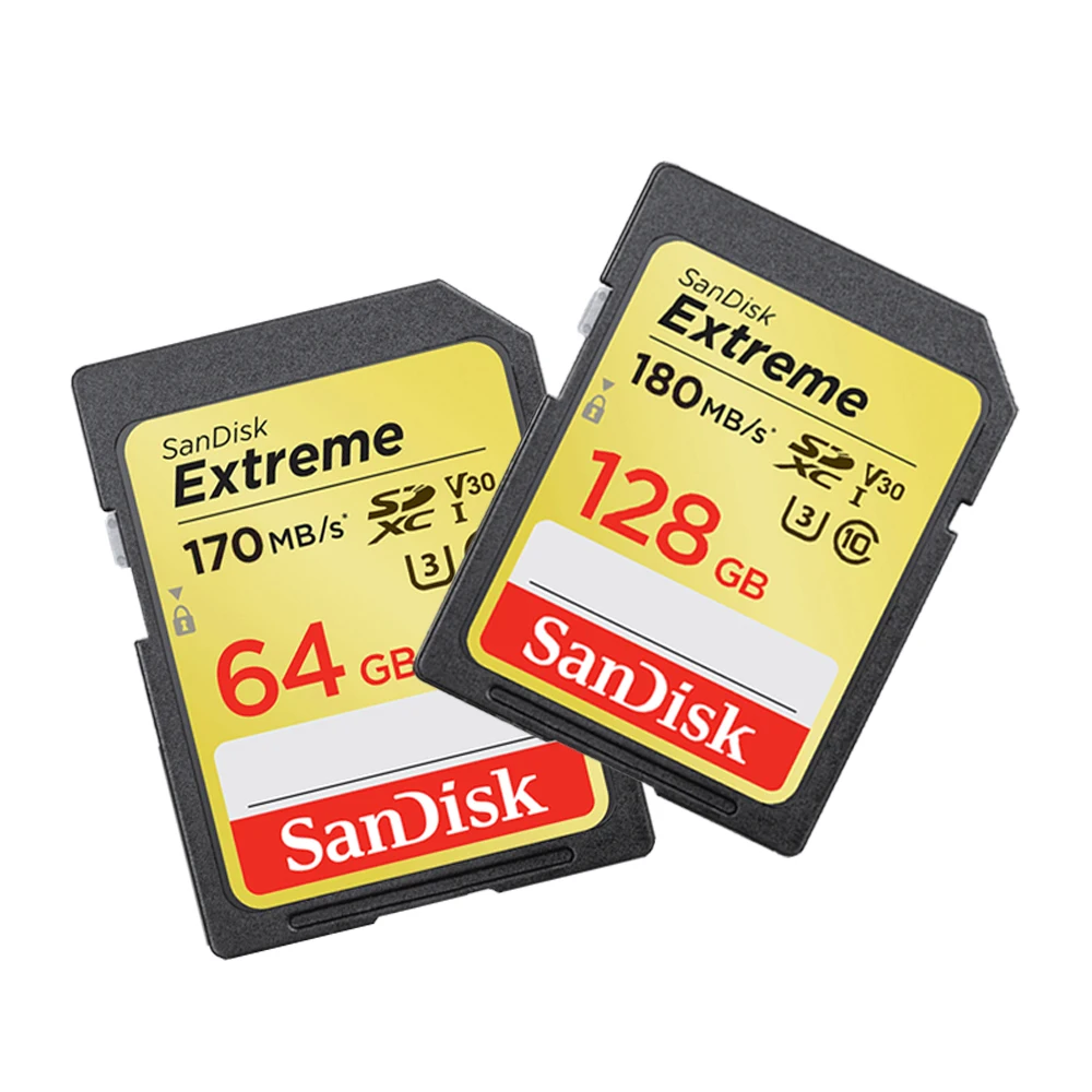 

Карта памяти SanDisk Extreme SD Card 4K UHD 32 Гб SDHC 64 Гб 128 ГБ 256 ГБ SDXC C10 U3 V30 до 180 м/с для 3d-full HD камеры 1080p