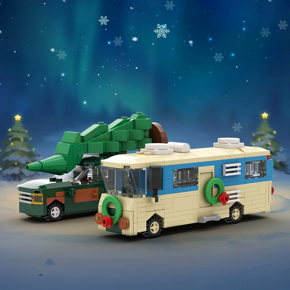 

MOC Национальные рождественские каникулы Lampoon, строительные блоки, модель рождественской истории, супер маленькие кирпичи для автофургона, сборные игрушки, подарки для детей