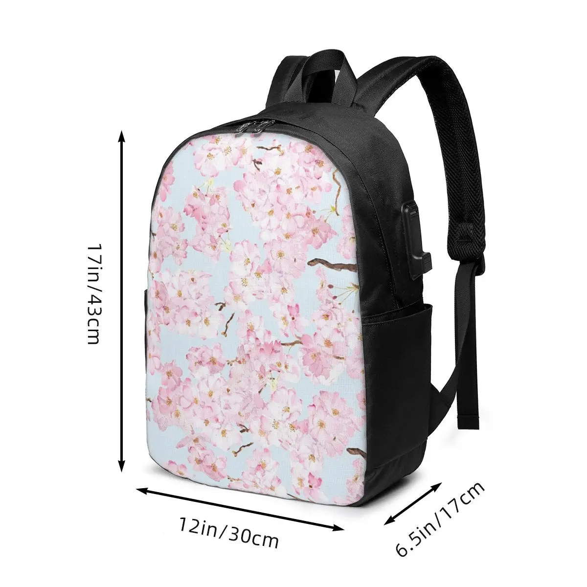 Pink Cherry Blossom Print Backpack Travel Notebook Bag Computer College Student School Bag Laptop Shoulder Bags for Men Women